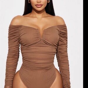Fashion Nova Mocha Mesh Bodysuit
